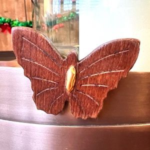 Vintage Wood Butterfly Brooch